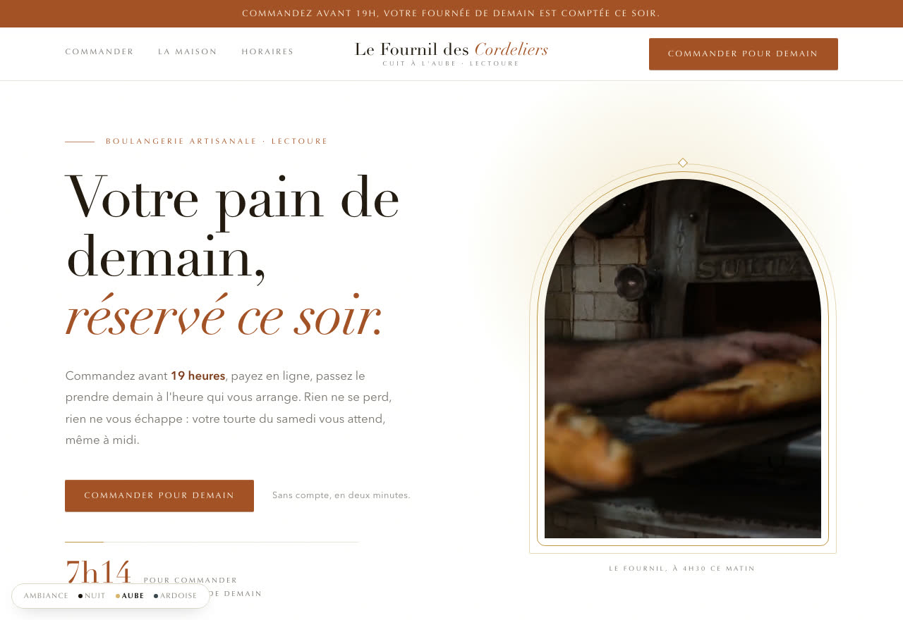 Ambiance Aube : blanche et lumineuse, arches de four