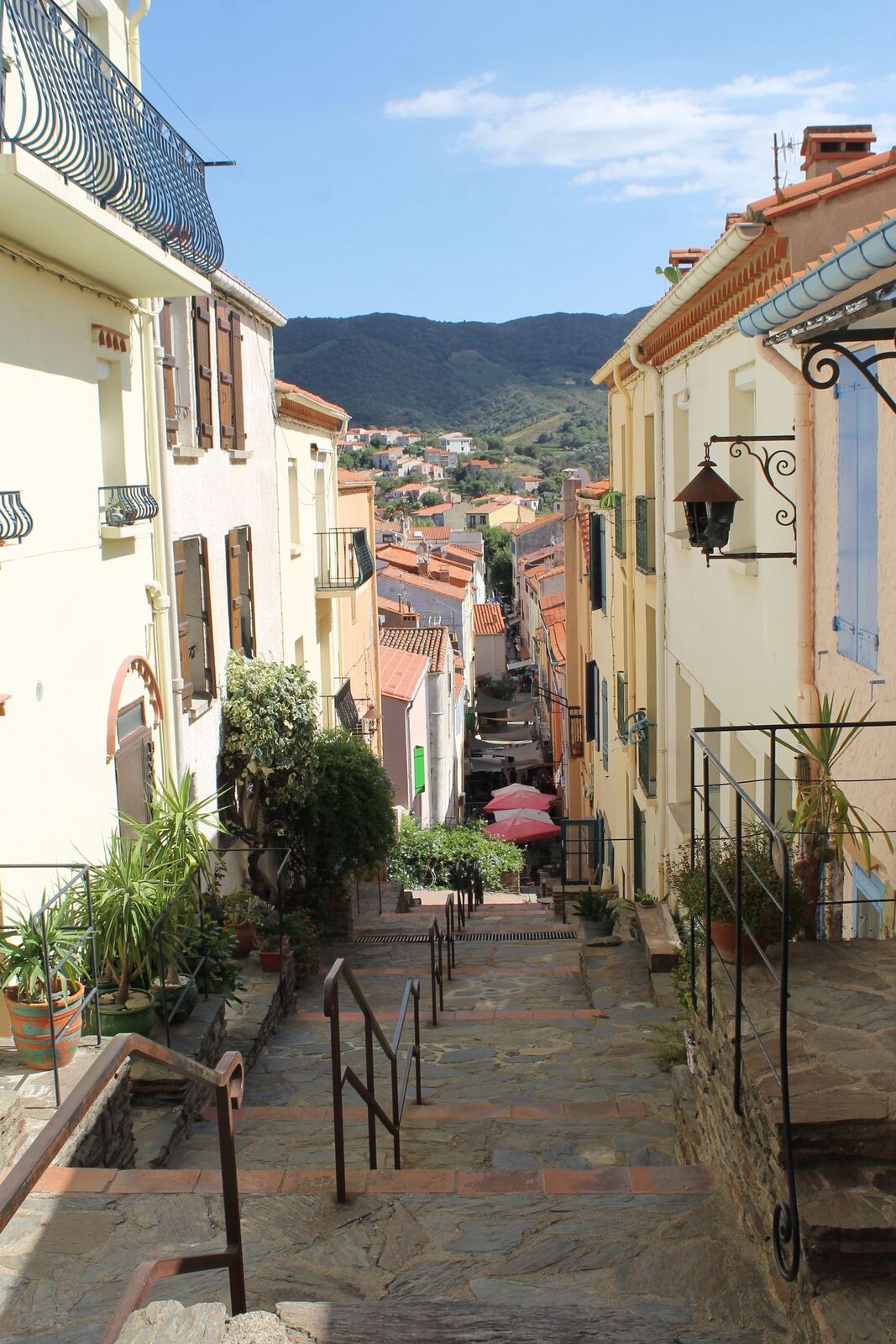 Ruelle fleurie qui descend vers la place